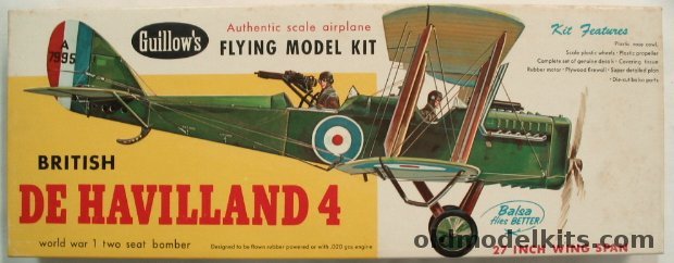 Guillows De Havilland DH-4 - 27 Inch Wingspan RC/Gas/Rubber Kit, 205 plastic model kit